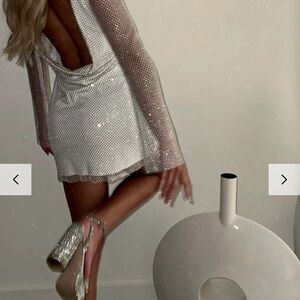 12th Tribe White Glitter Backless Dress
